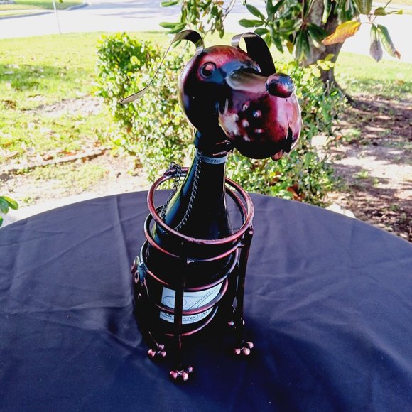 Wine Bottle Holder Dog - Metal Sculpture - Wine Rack Decor - Bloodhound/Beagle - Picture 3 of 11